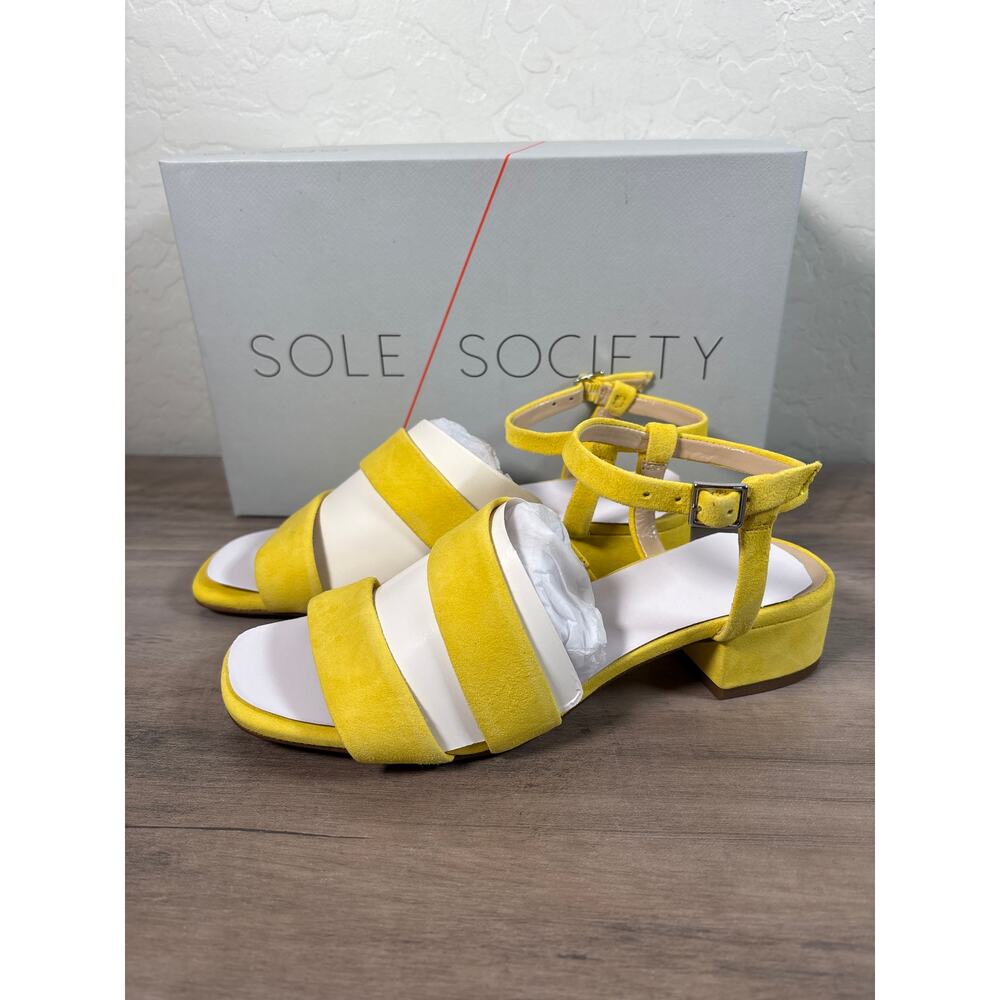 Sole Society So-Francey Dandelion Yellow Suede Heel Sandal Womens 5.5 New in Box